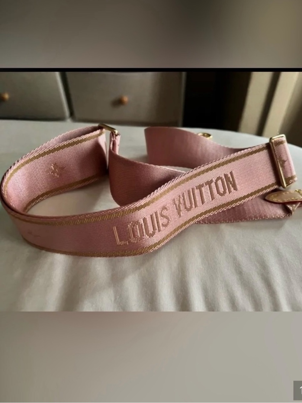Blush Pink Logo Jacquard Adjustable Strap with Gold Hardware - New